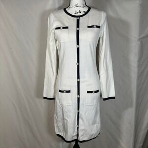 NWT Zesica Long Sleeve Button Knit Midi Dress Women's Small Classic Black White